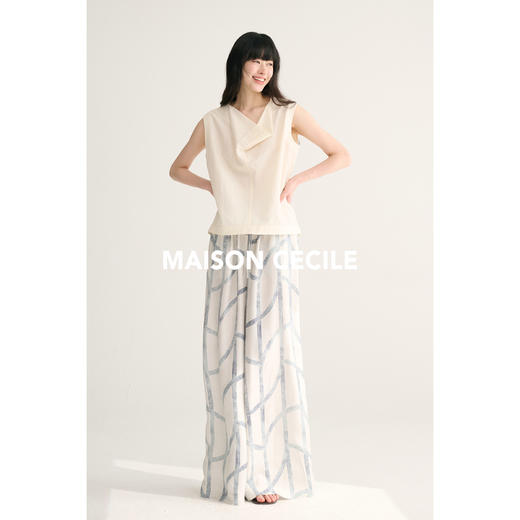 MAISON CECILE独家印花/100%桑蚕丝轻薄飘逸垂荡感透气慵懒阔腿裤 商品图3
