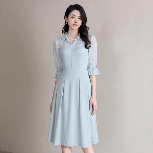 IWY/网纱拼接蓝色衬衫连衣裙轻职业装高端精致工作服女夏季Q1366 商品图4