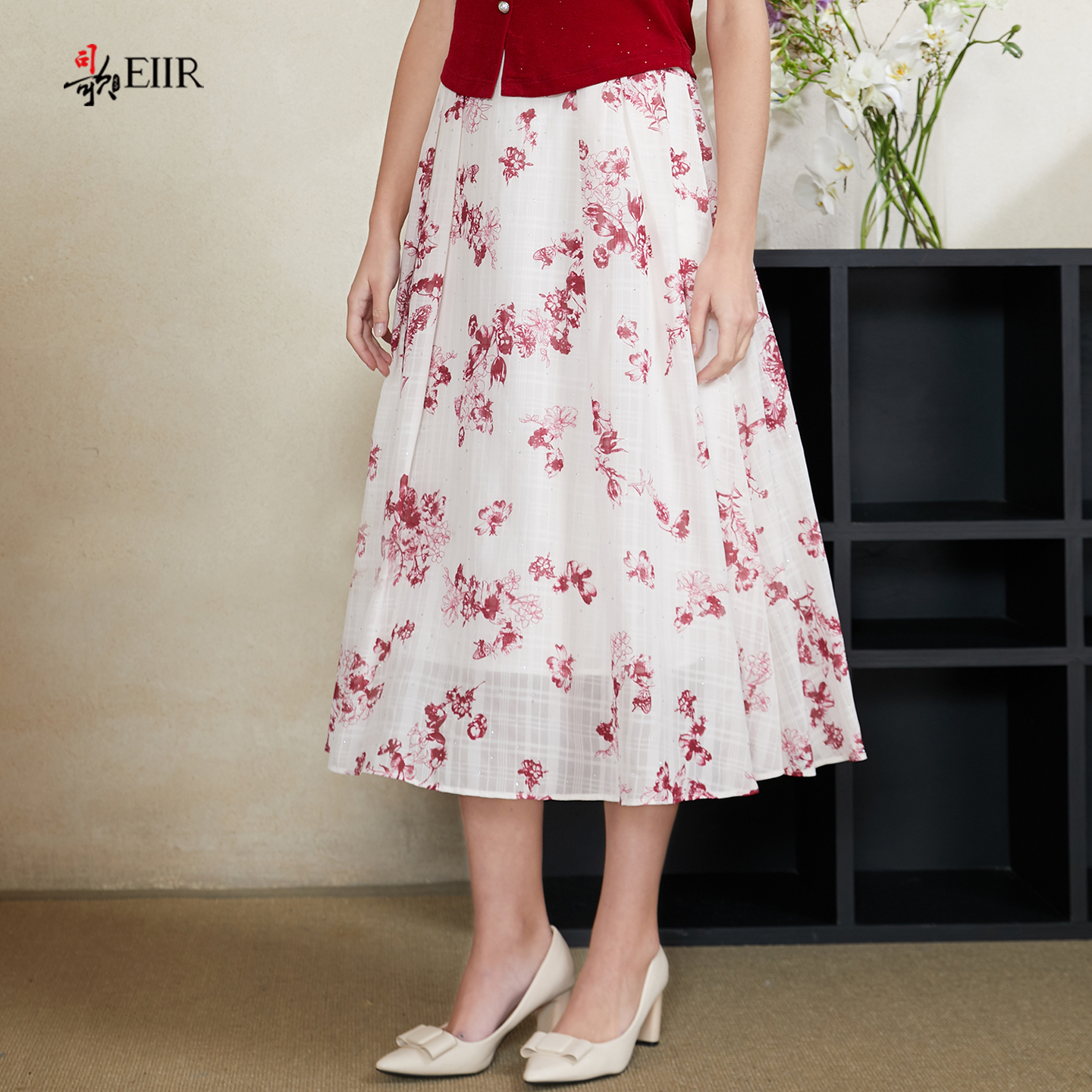 司歌提花雪纺碎花伞裙半裙C911094X