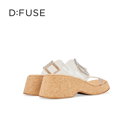 Dfuse迪芙斯2025夏季新款木纹拖鞋耀眼钻扣仙女风坡跟凉拖DFD2110001 商品图8