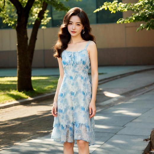 奢姿大码女装2025夏季减龄蝴蝶结印花吊带连衣裙胖妹妹甜美裙子5752805603 商品图2