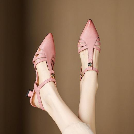 【预售5天】复古时尚尖头粗跟凉鞋夏季新款镂空丁字带罗马鞋气质百搭显瘦女鞋LD&7347 商品图0