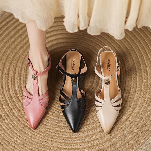 【预售5天】复古时尚尖头粗跟凉鞋夏季新款镂空丁字带罗马鞋气质百搭显瘦女鞋LD&7347 商品图2