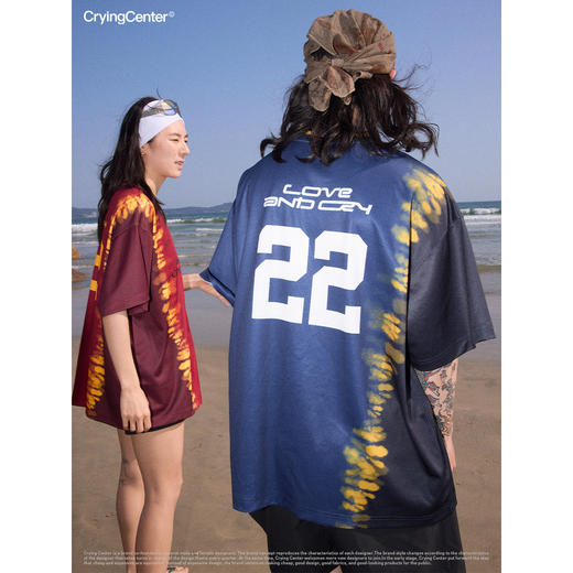 CryingCenter 扎染撞色v领球衣短袖t恤 哭喊中心 商品图0