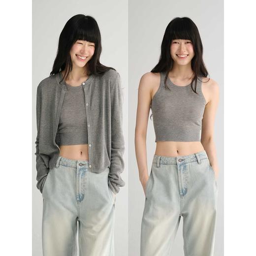 MAISON CECILE 两色/天丝亚麻混纺松弛显瘦针织开衫/无袖背心 商品图0