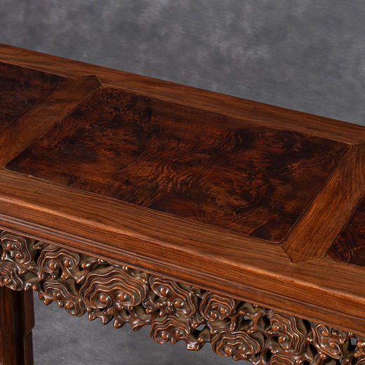 清	红木三镶瘿木透雕灵芝纹书卷式琴桌 商品图4