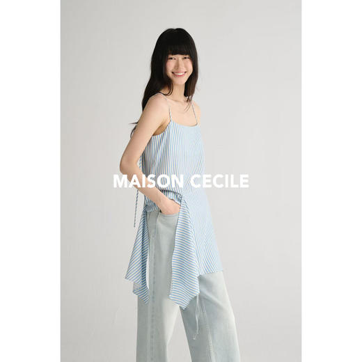 MAISON CECILE 两色/夏日清新条纹设计感扭结两穿吊带背心上衣 商品图2