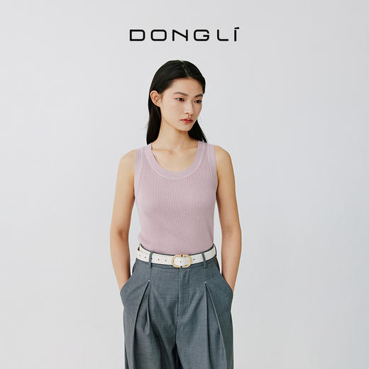 东黎 • 岛屿假日—空气动力 桑蚕丝山羊绒女士春夏抽条U领背心 2077 商品图4
