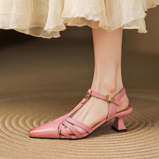 【预售5天】复古时尚尖头粗跟凉鞋夏季新款镂空丁字带罗马鞋气质百搭显瘦女鞋LD&7347 商品图4