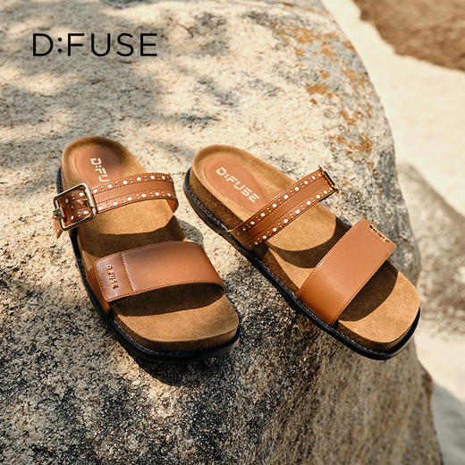 Dfuse迪芙斯2025夏季新款复古拖鞋布洛克勃肯鞋双条带凉拖女鞋DFD2110055 商品图4
