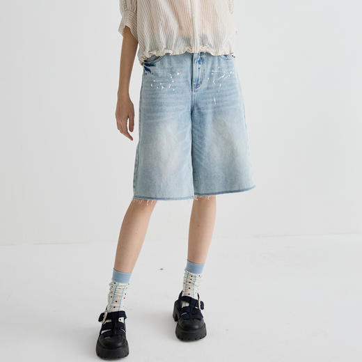 谜底牛仔裤女2025夏季新品复古风釉彩艺术五分牛仔裤子252MK0579 商品图0