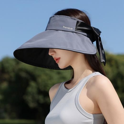 【夏季女防紫外线空顶帽】时尚蝴蝶结 户外大檐遮脸帽子 防风拼色太阳帽  商品图2