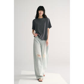 MAISON CECILE 夏日水洗破洞设计感休闲慵懒立体压线弧形牛仔裤