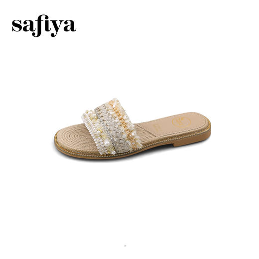 预售7天|Safiya/索菲娅2025小香风露趾外穿仙女珍珠休闲百搭软底一字拖SFD2110352 商品图7