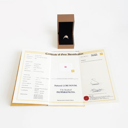 【天然正品】 AU750精品白金镶钻镶天然1.10克拉无烧帕帕拉恰蓝宝石戒指14号（戒圈可改）女士现售价：6880！280325AH62 商品图1