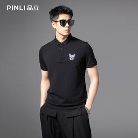 PINLI品立2025夏季新款贴布绣小狗修身POLO衫商务休闲短袖男上衣BG252112086