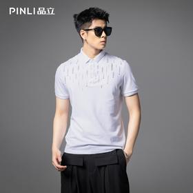 PINLI品立2025夏季新款商务休闲短袖POLO衫男士烫钻修身百搭上衣BG252112092
