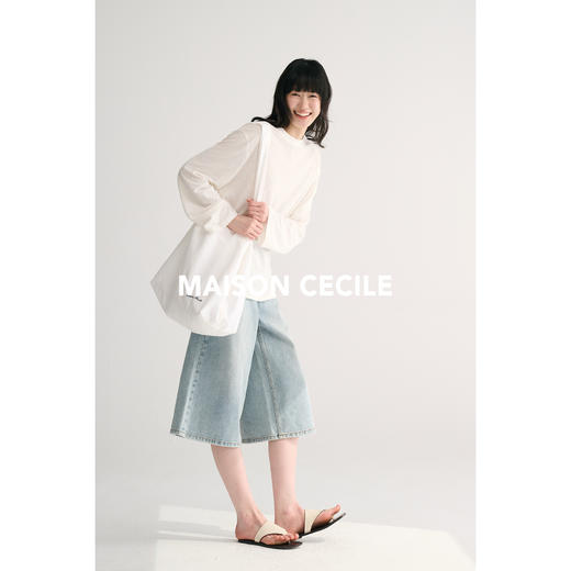 MAISON CECILE 夏日复古水洗高腰裁剪显瘦显比例七分阔腿牛仔裤 商品图3