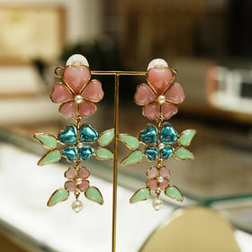 北京仓｜Gripoix Paris-Flower-绿叶花朵 耳环［法国设计师］