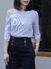 TYNVIE 单剪裁肩扣 T 恤-白色条纹 商品缩略图0