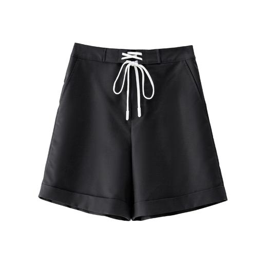 「k」洛诗琳05247纯棉薄款休闲短裤2025夏季高腰抽绳阔腿裤10310 商品图1