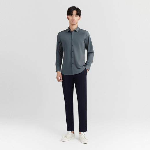 【含天丝】圣得西男士衬衫2025新款商务通勤高弹纯色休闲长袖上衣 商品图3