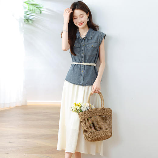 韩版百搭时尚牛仔两件套2025新款气质显瘦衬衫搭高腰半身裙套装XYFS6793 商品图3