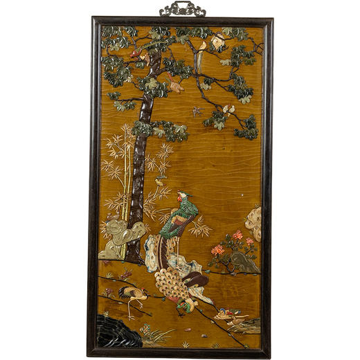 清	红木镶漆地百宝嵌百鸟朝凤挂屏 商品图5