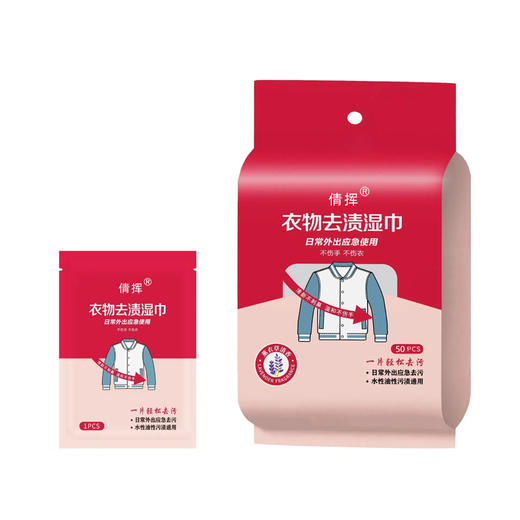 倩挥 衣物去渍迷你湿巾 衣服免洗湿巾纸免水洗去油去污专用神器应急便携装湿巾独立包装 商品图4