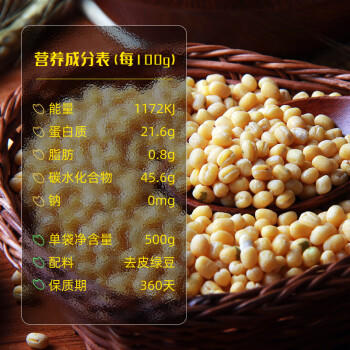 野三坡去皮绿豆2斤 （脱皮绿豆烘焙原料绿豆汤绿豆糕） /粮油调味 /杂粮 /其他杂粮 商品图1