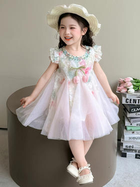 【YW】无忧购儿童装花朵飞袖连衣裙+帽子套装Q65-3（截单后3-5天发货)