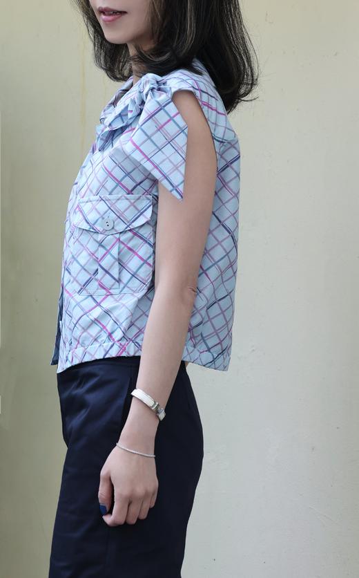 TYNVIE 肩部系带无袖工装夹克-格纹印花 商品图8