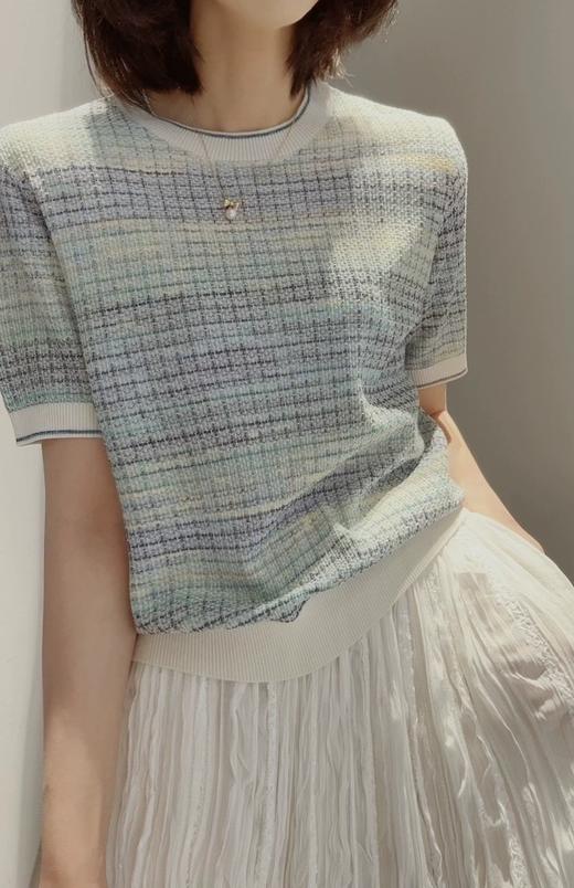 彩虹梦境多巴胺渐变花纱天丝真丝针织短袖T恤衫 商品图4