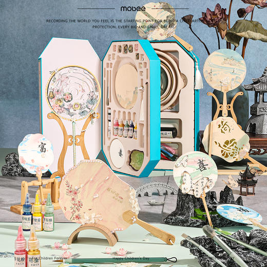 【水云漆荷 非遗手工扇 体验一眼千年的水漆艺术】mobee水云漆荷-非遗手工扇礼盒 DIY手工扇 中文美学 自制儿童节礼物 商品图3