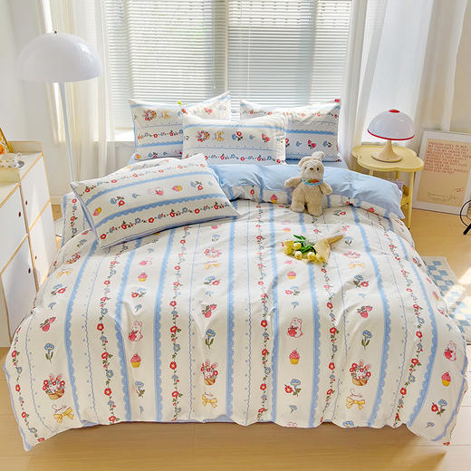 自然醒居家ins风纯棉被套单件100全棉床单床笠床裙150x200单人儿童卡通1.5被罩200x230被单枕套NH151 商品图1