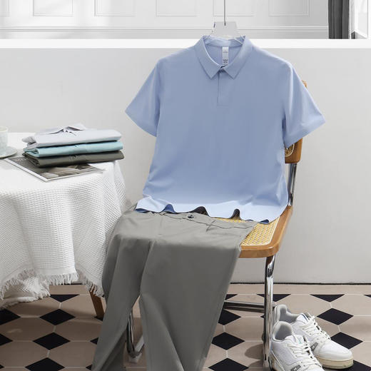 凉感夏季男士轻奢翻领短袖T恤速干网孔设计polo衫   HLS-GF81033 商品图0