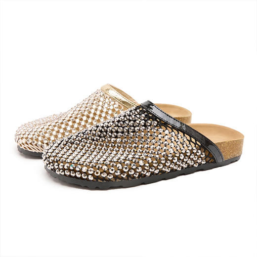 西遇夏季镂空半拖鞋女新款水钻网面一脚蹬包头外穿勃肯凉拖鞋V1156752 商品图4