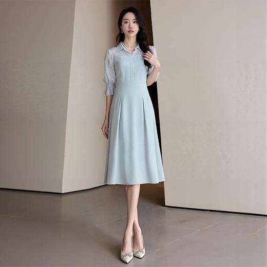 IWY/网纱拼接蓝色衬衫连衣裙轻职业装高端精致工作服女夏季Q1366 商品图2