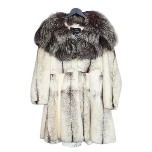 【95新】白色大毛领中长款貂皮外套女士M号现售价：5700！090525NJS02 商品图0