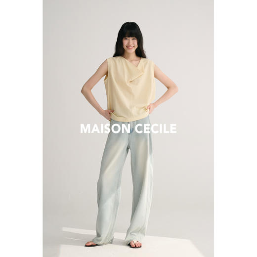 MAISON CECILE 三色/桑蚕丝荡领设计感简约优雅气质无袖背心上衣 商品图4