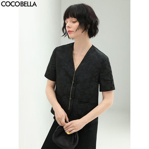 COCOBELLA新中式重工提花短袖裸领西服OL西装外套NSI2 商品图0