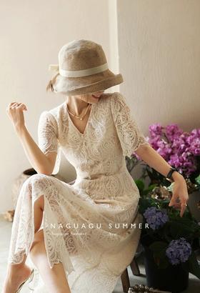 夏日天丝棉法式浪漫重工蕾丝镂空刺绣修身显瘦连衣裙