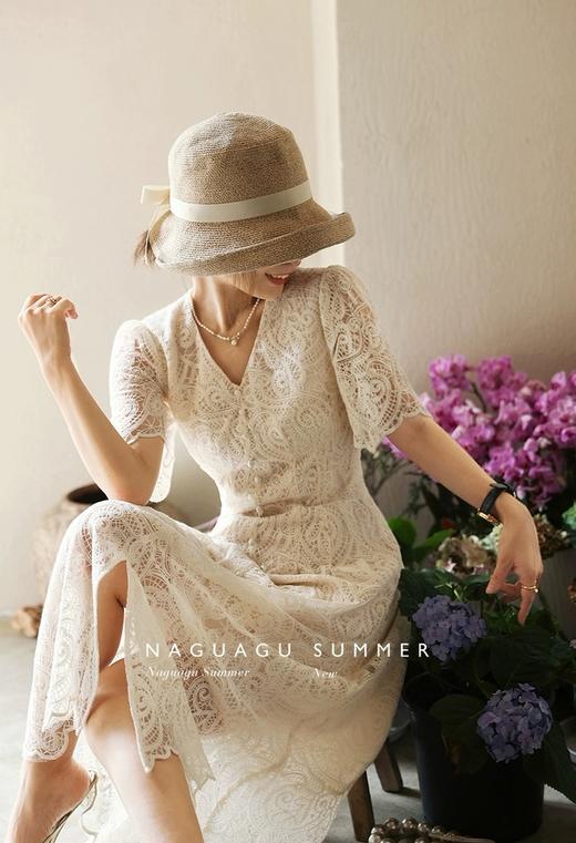 夏日天丝棉法式浪漫重工蕾丝镂空刺绣修身显瘦连衣裙 商品图0