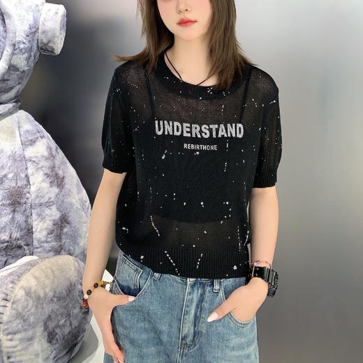 NC圆领印花字母毛织上衣50421（黑）夏季152131210321 商品图3