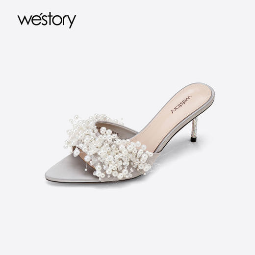Westory2025年夏季高跟尖头珍珠凉拖鞋W25BJ62761 商品图1