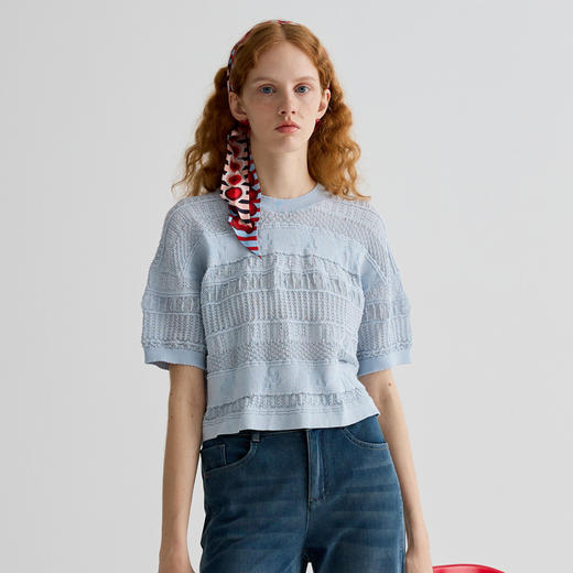 谜底针织衫短袖女2025夏季新品复古文艺宽松H型中长毛衣252MZ0944 商品图0