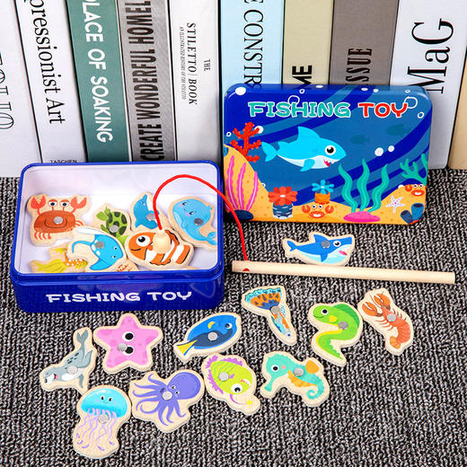 【趣味鱼塘，钓鱼游戏~】木制桶装海洋钓鱼玩具 儿童早教益智 认知趣味磁性海洋小鱼 亲子游戏-QQ 商品图6