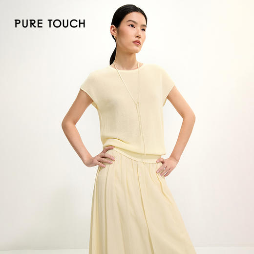 PURE TOUCH米白色简约V领无袖针织上衣 1346252134 商品图3