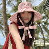 【新款韩版ins格纹系带渔夫帽】夏日户外出游大帽檐 双面防晒遮阳帽子  商品缩略图2