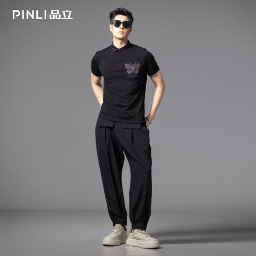 PINLI品立2025夏季新款蝴蝶烫钻修身POLO衫男士商务休闲短袖上衣BG252112090 商品图1